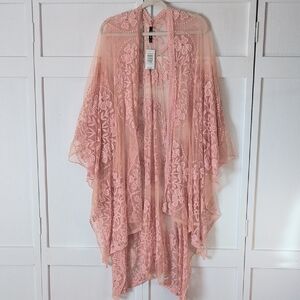 Torrid Blush Pink Lace Longline Ruana Duster Kimono Cover-Up One Size NWT